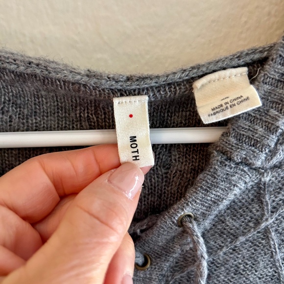 MOTH Anthropologie Charcoal Gray Wool Blend Size XS Hooded Sweater - Picture 5 of 5